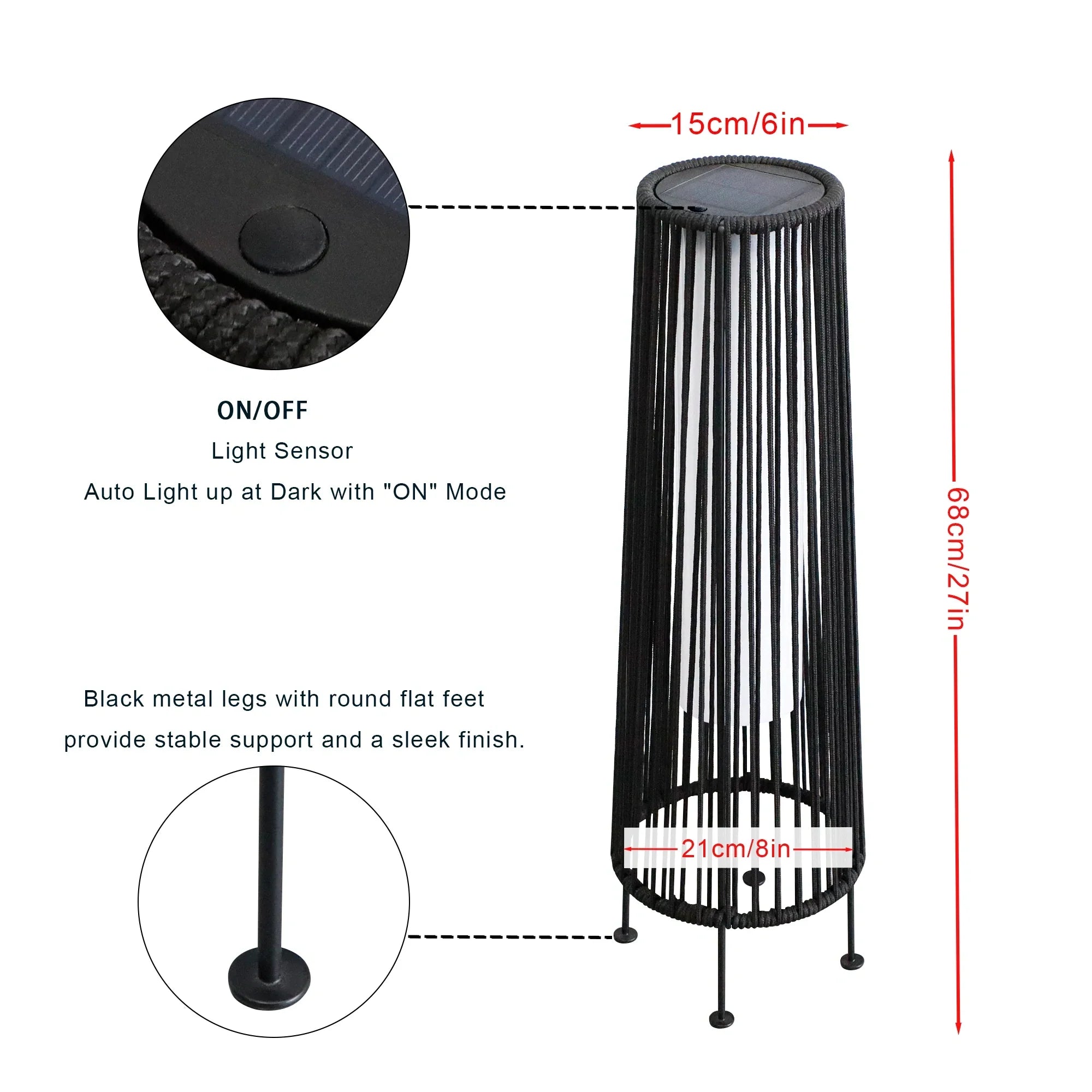 2 Piece Solar Powered Lantern Wicker Solar Patio Lamp Black