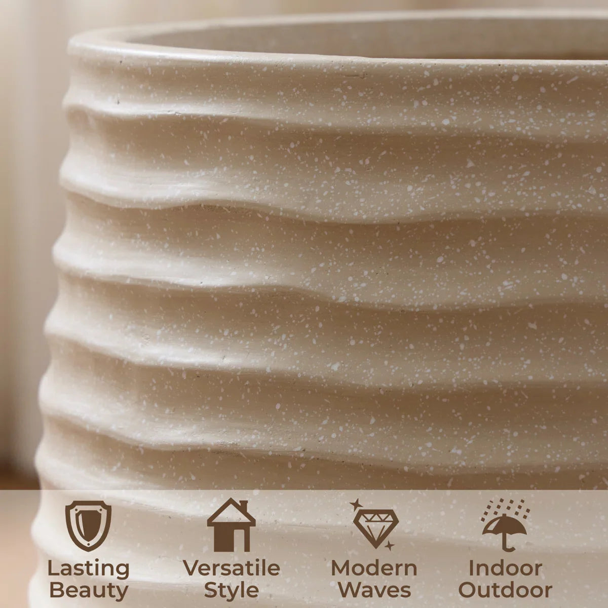 3-Piece Wavy Texture Concrete Planter Set 15”, 11”, 7.8” Dia Round