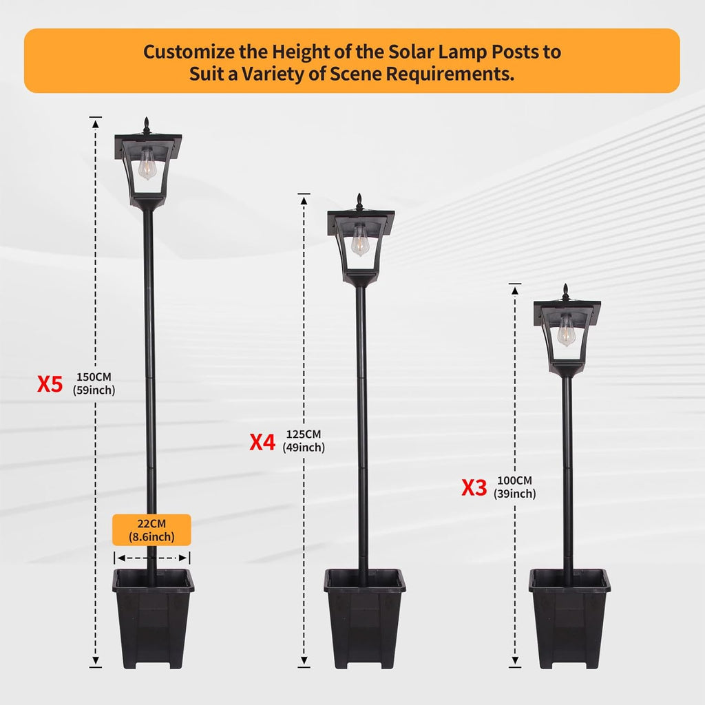 2-In-1 Outdoor Planter with Solar Lamp Post Lights, 59"H MAX