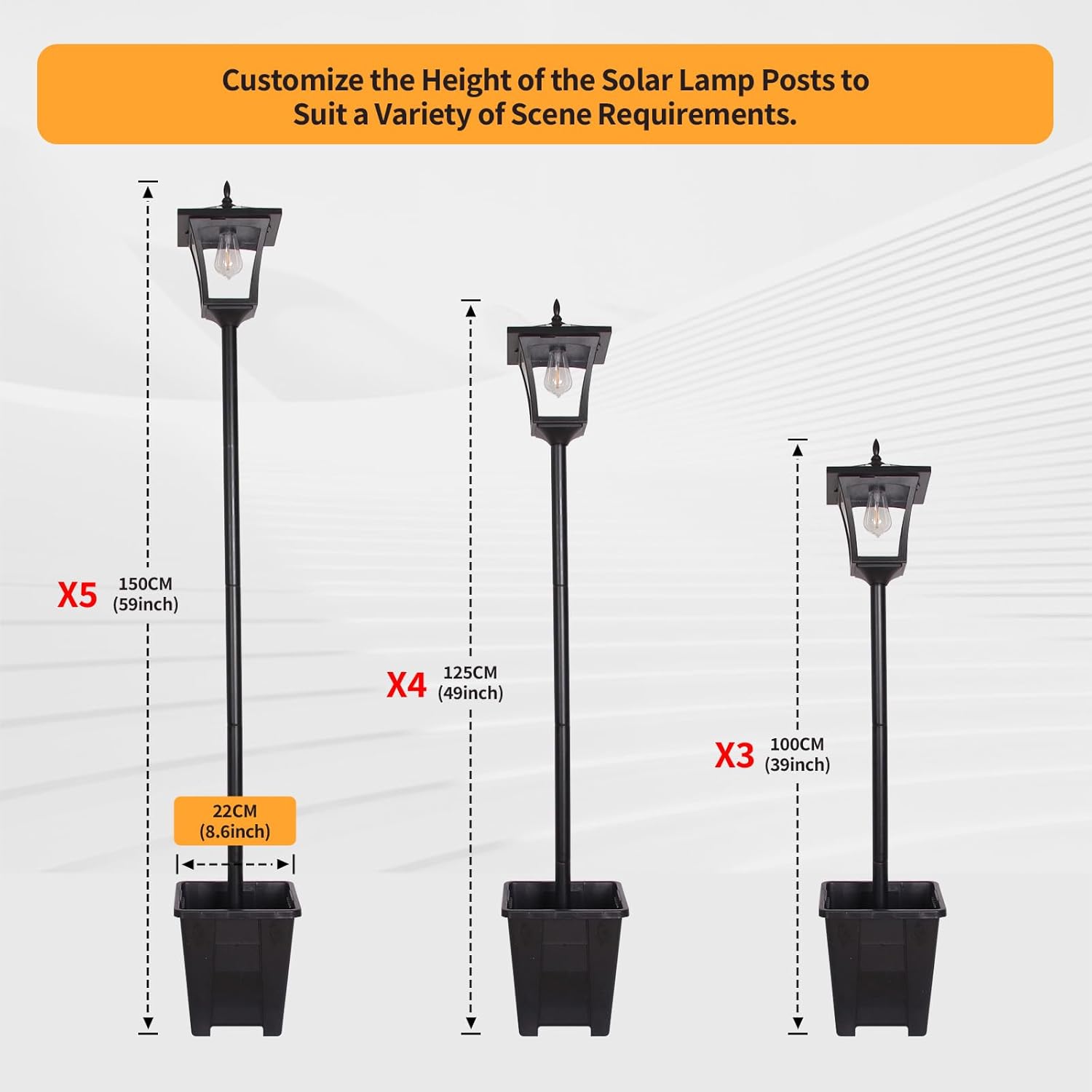2-In-1 Outdoor Planter with Solar Lamp Post Lights, 59"H MAX