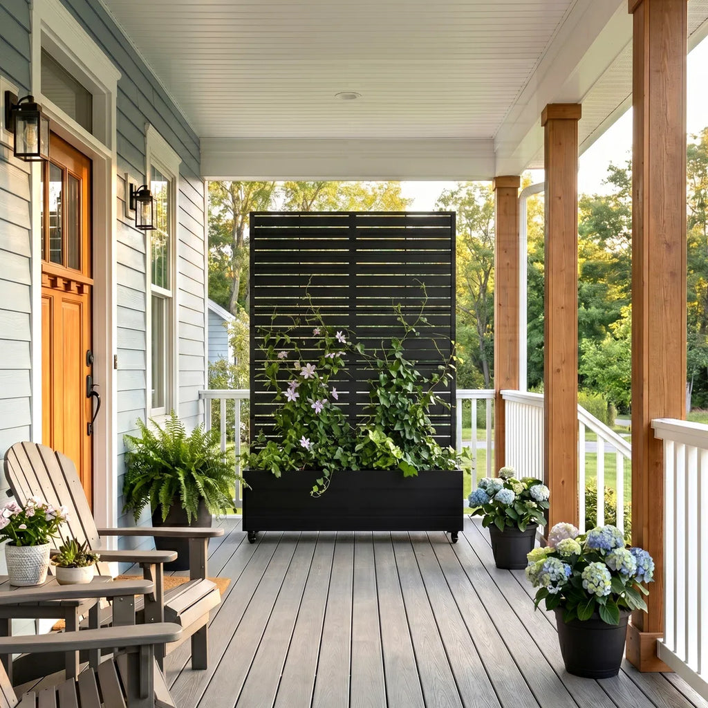 Outdoor Metal Rectangular Planter Box with Trellis and Wheels