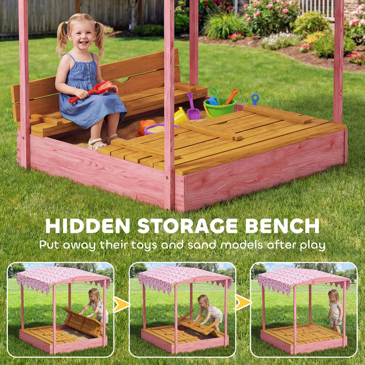 Pink Wooden Sandbox with Cover