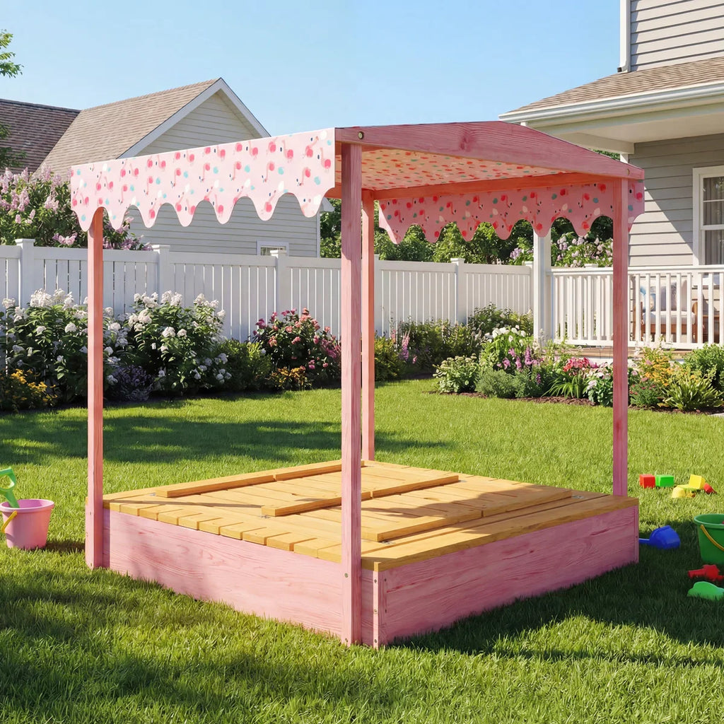 Pink Wooden Sandbox with Cover