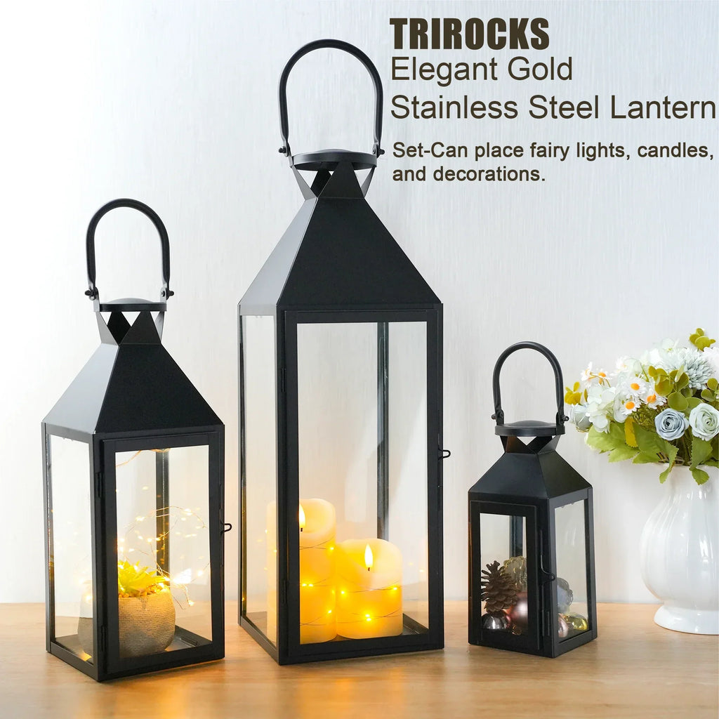 26"&19"& 13" High Elegant Candle Lantern Metal Lanterns for Versatile Indoor & Outdoor